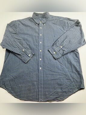 Ralph Lauren Men's Blue and Green Plaid Button-Down Shirt